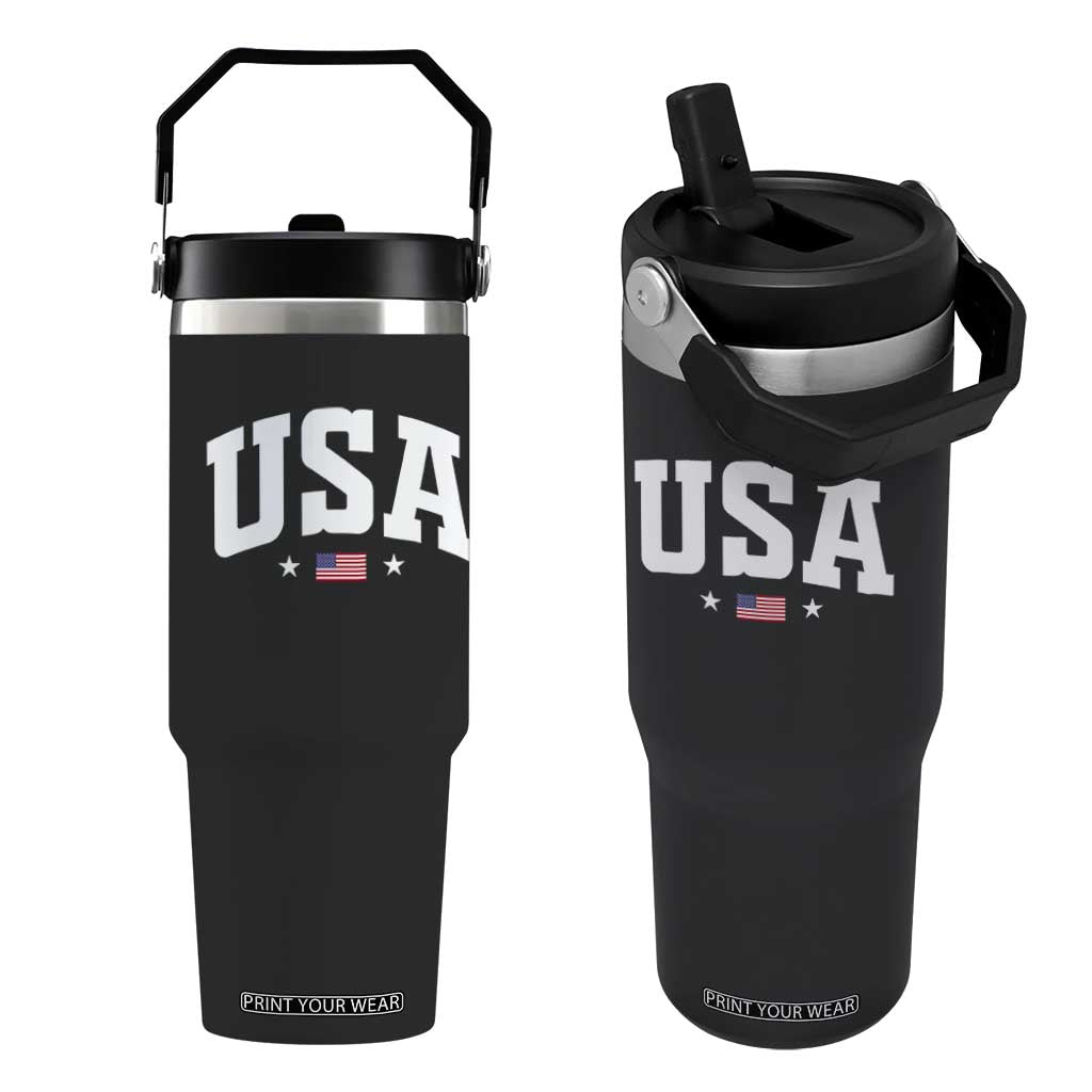 USA Flip Straw Tumbler American Flag Patriotic 4th of July TS10 One Size: 30 oz Black Print Your Wear