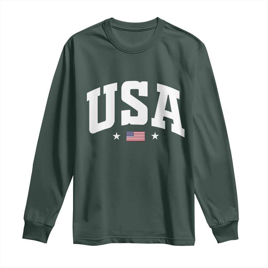 USA Long Sleeve Shirt American Flag Patriotic 4th of July TS10 Dark Forest Green Print Your Wear