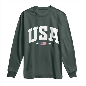 USA Long Sleeve Shirt American Flag Patriotic 4th of July TS10 Dark Forest Green Print Your Wear