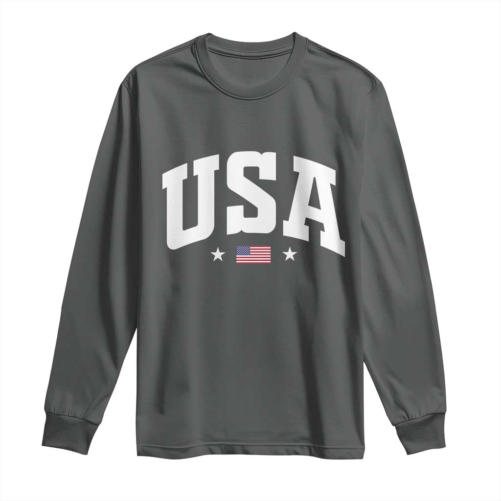 USA Long Sleeve Shirt American Flag Patriotic 4th of July TS10 Dark Heather Print Your Wear
