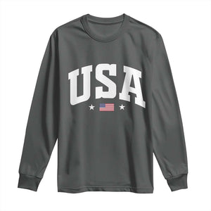 USA Long Sleeve Shirt American Flag Patriotic 4th of July TS10 Dark Heather Print Your Wear