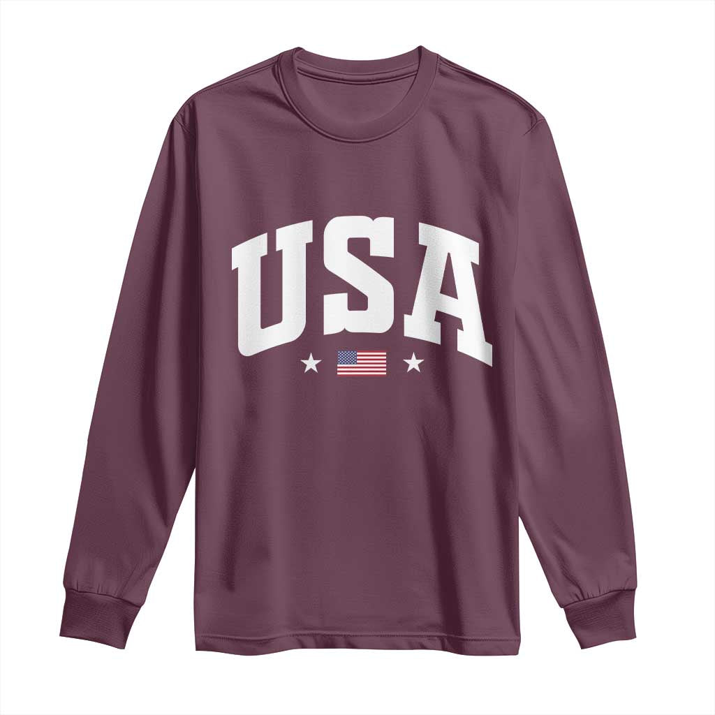 USA Long Sleeve Shirt American Flag Patriotic 4th of July TS10 Maroon Print Your Wear