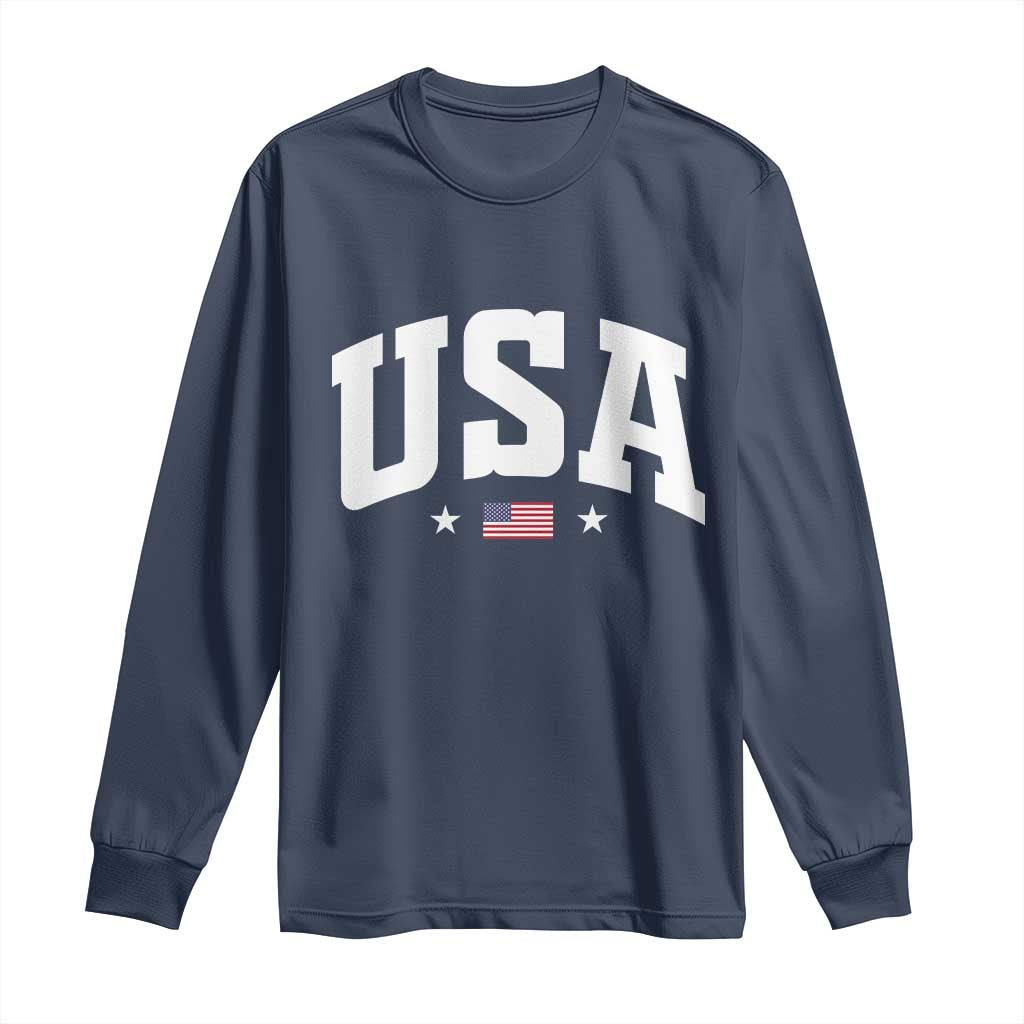 USA Long Sleeve Shirt American Flag Patriotic 4th of July TS10 Navy Print Your Wear