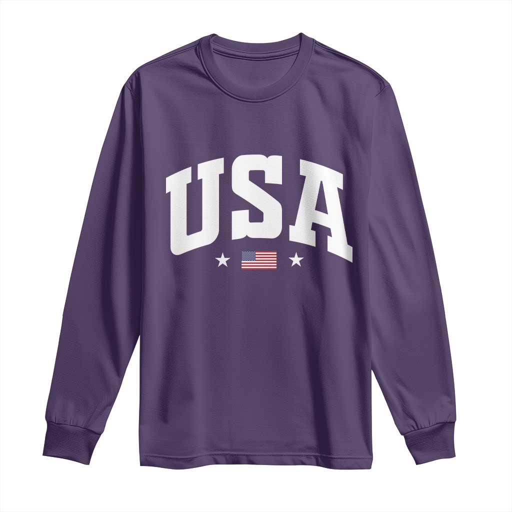 USA Long Sleeve Shirt American Flag Patriotic 4th of July TS10 Purple Print Your Wear