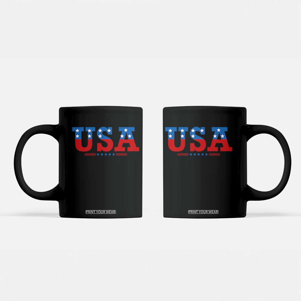 USA Patriotic Coffee Mug Red White Blue Stars TS02 Black Print Your Wear