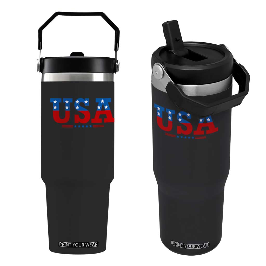 USA Patriotic Flip Straw Tumbler Red White Blue Stars TS02 One Size: 30 oz Black Print Your Wear