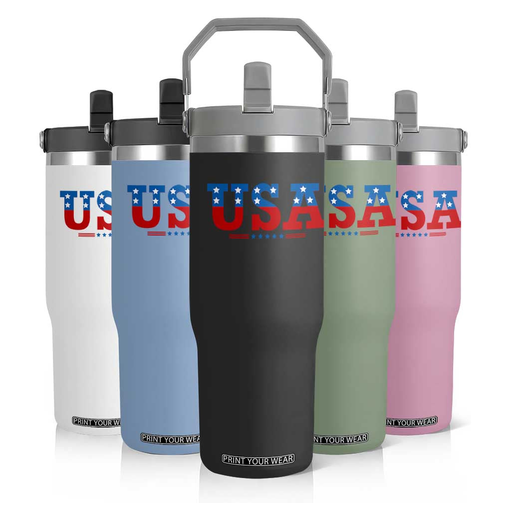 USA Patriotic Flip Straw Tumbler Red White Blue Stars TS02 Print Your Wear