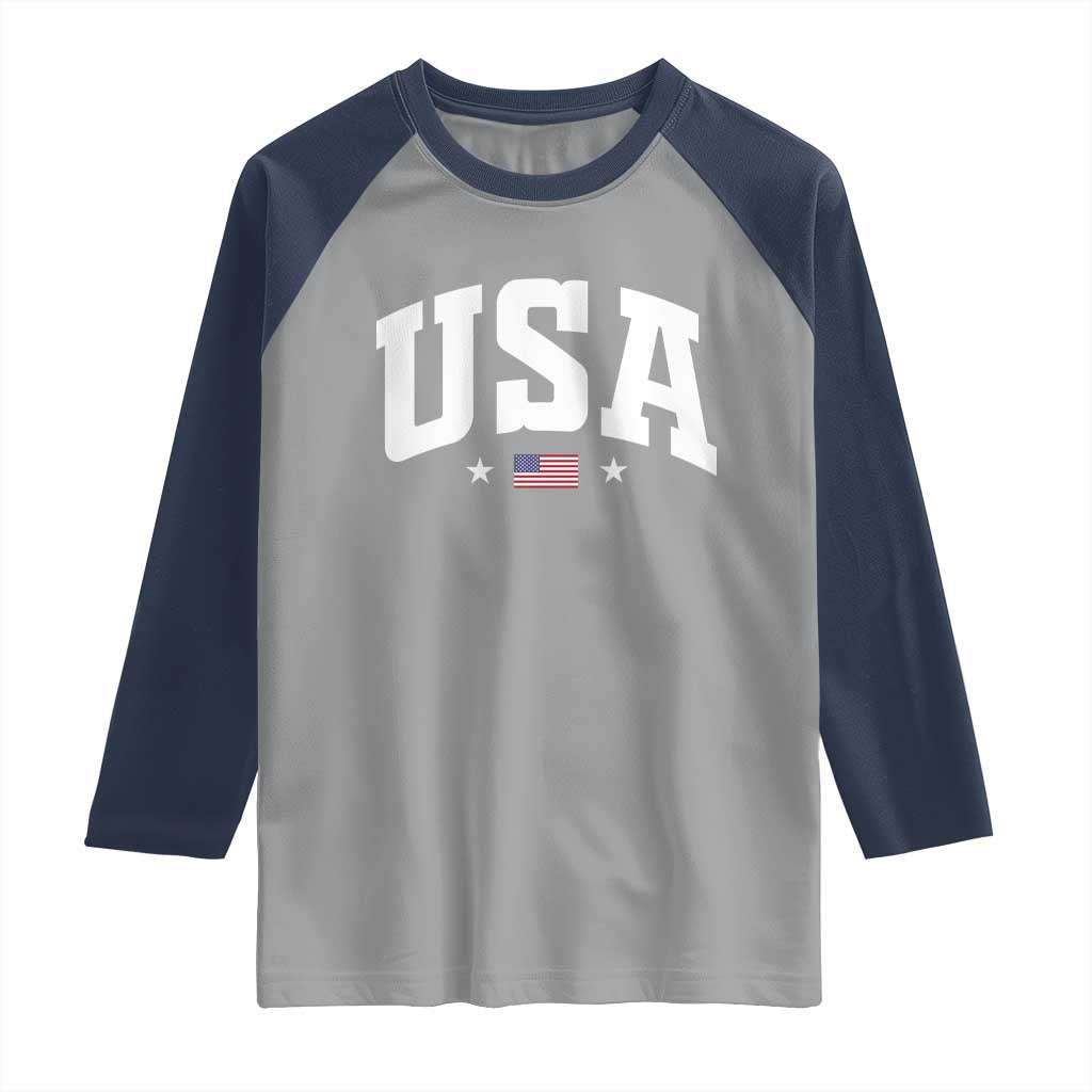 USA Raglan Shirt American Flag Patriotic 4th of July TS10 Sport Gray Navy Print Your Wear
