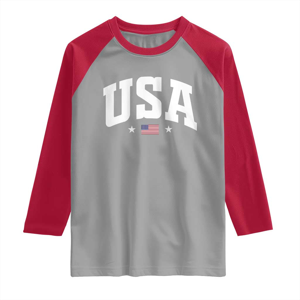 USA Raglan Shirt American Flag Patriotic 4th of July TS10 Sport Gray Red Print Your Wear