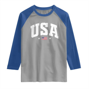 USA Raglan Shirt American Flag Patriotic 4th of July TS10 Sport Gray Royal Print Your Wear