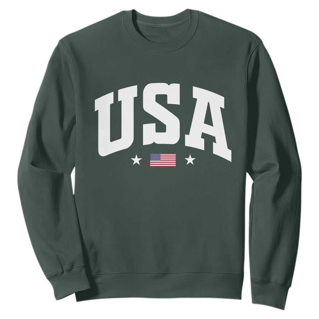 USA Sweatshirt American Flag Patriotic 4th of July TS10 Dark Forest Green Print Your Wear