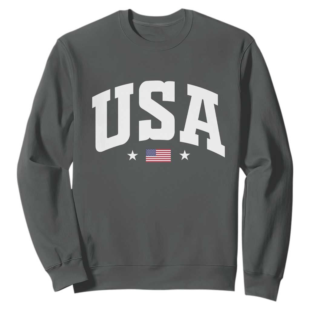 USA Sweatshirt American Flag Patriotic 4th of July TS10 Dark Heather Print Your Wear