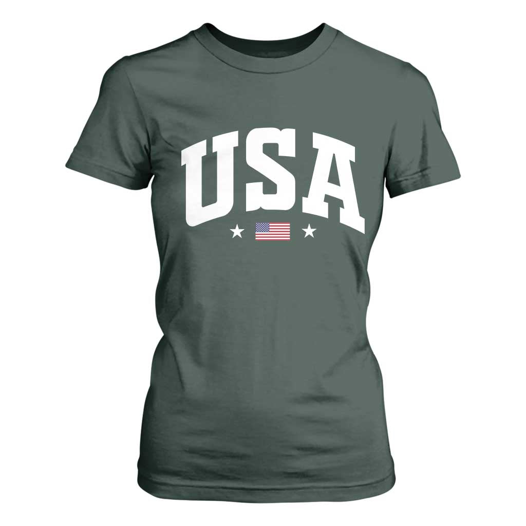 USA T Shirt For Women American Flag Patriotic 4th of July TS10 Dark Forest Green Print Your Wear