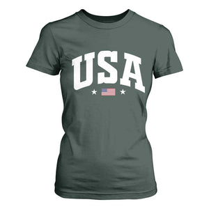 USA T Shirt For Women American Flag Patriotic 4th of July TS10 Dark Forest Green Print Your Wear