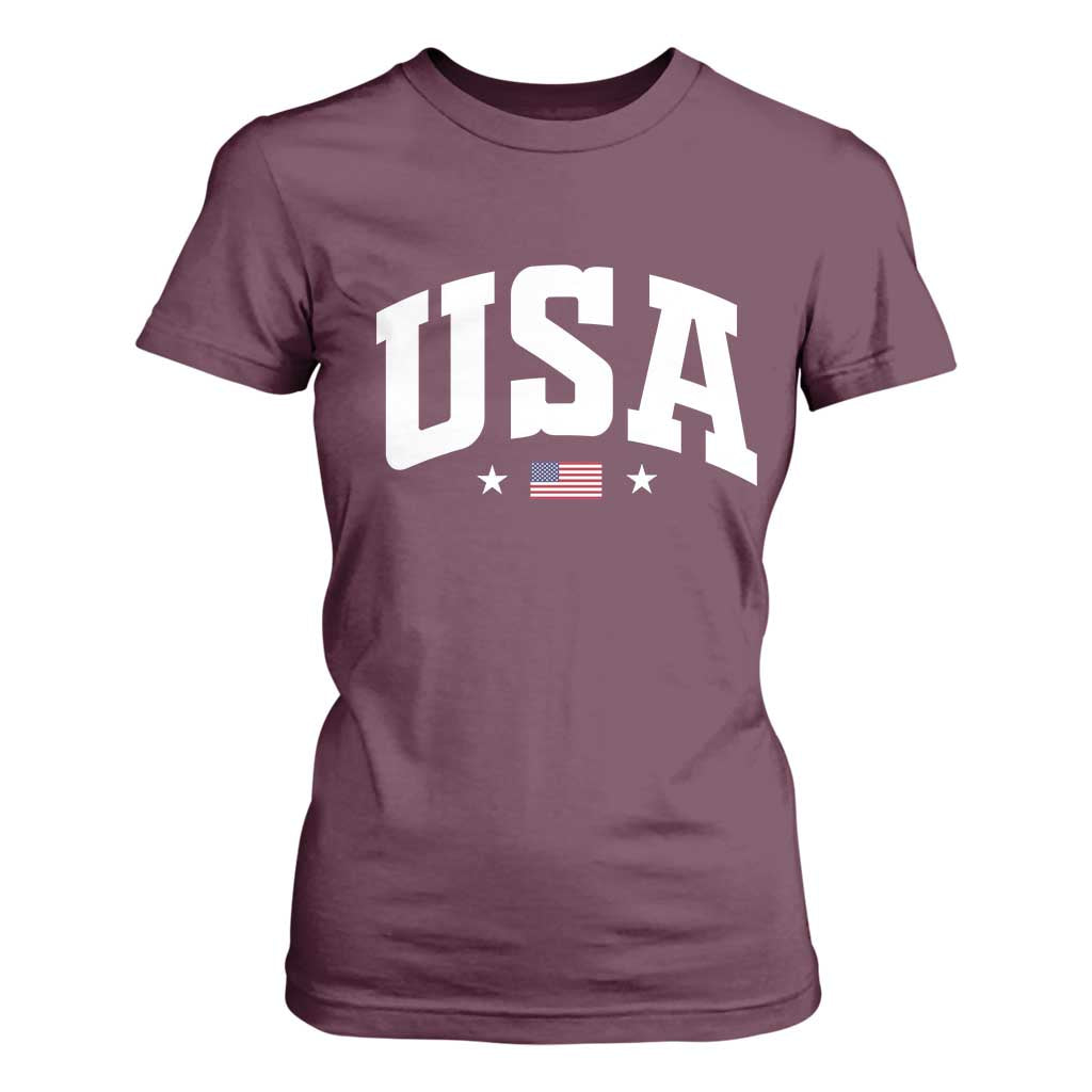 USA T Shirt For Women American Flag Patriotic 4th of July TS10 Maroon Print Your Wear