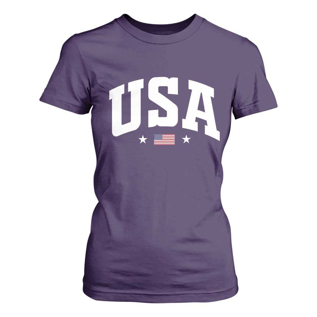 USA T Shirt For Women American Flag Patriotic 4th of July TS10 Purple Print Your Wear