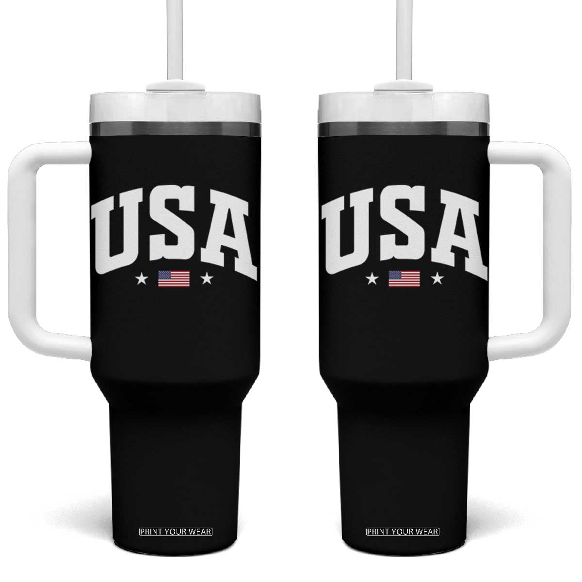 USA Tumbler With Handle American Flag Patriotic 4th of July TS10 One Size: 40 oz Black Print Your Wear