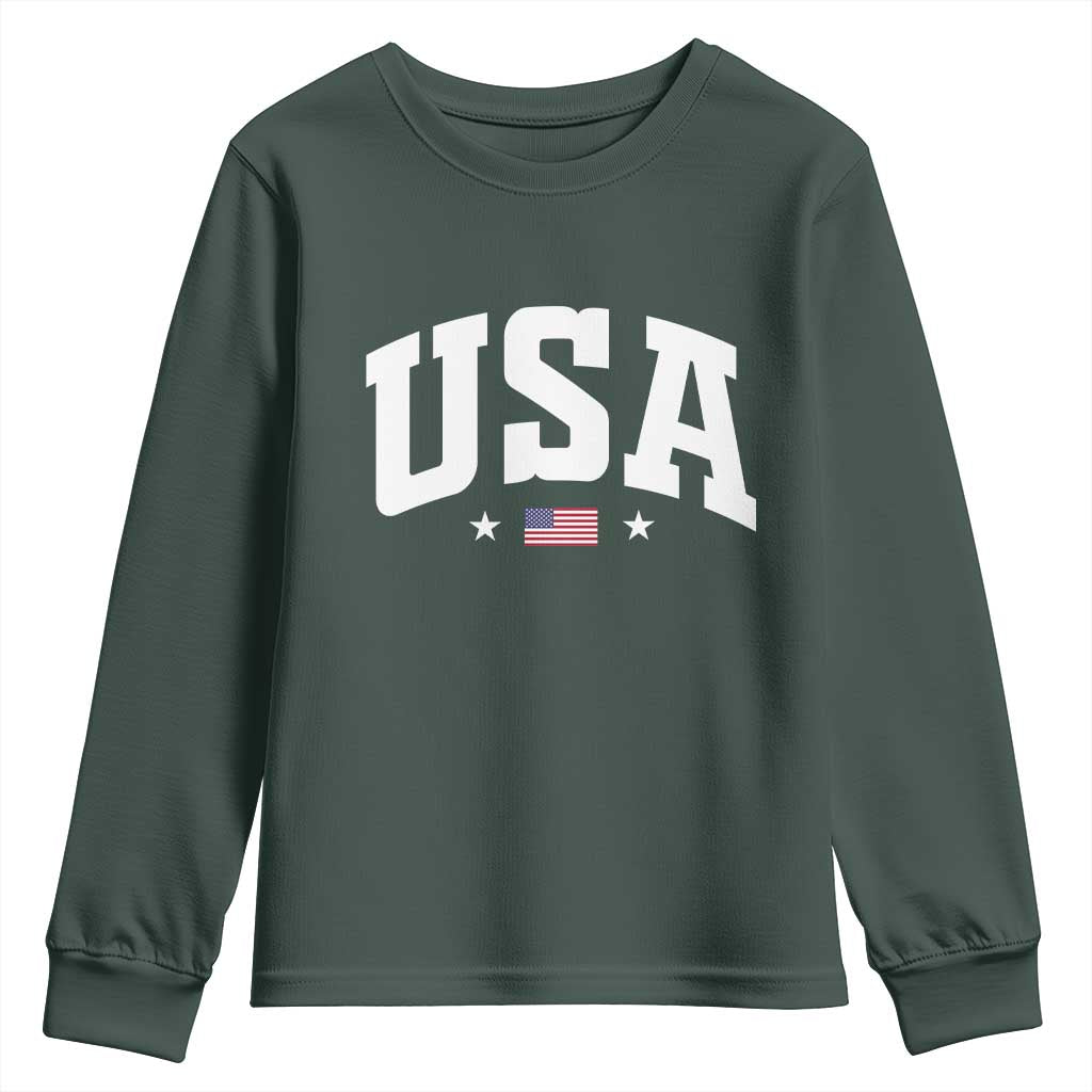 USA Youth Sweatshirt American Flag Patriotic 4th of July TS10 Dark Forest Green Print Your Wear