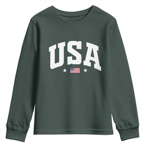 USA Youth Sweatshirt American Flag Patriotic 4th of July TS10 Dark Forest Green Print Your Wear