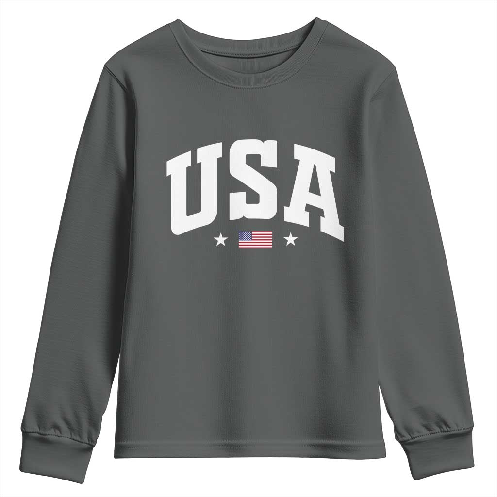 USA Youth Sweatshirt American Flag Patriotic 4th of July TS10 Dark Heather Print Your Wear