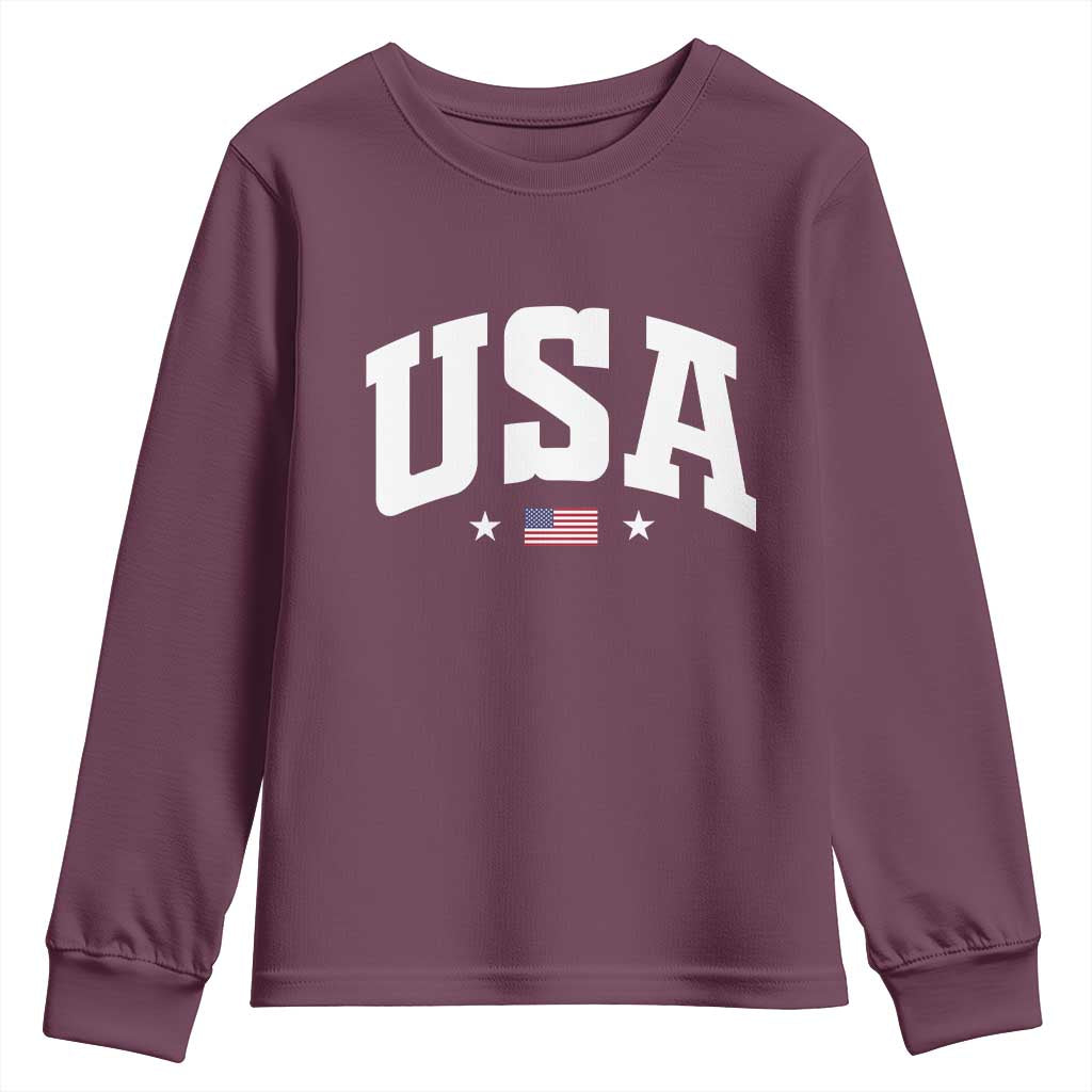 USA Youth Sweatshirt American Flag Patriotic 4th of July TS10 Maroon Print Your Wear