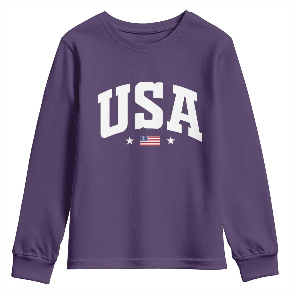 USA Youth Sweatshirt American Flag Patriotic 4th of July TS10 Purple Print Your Wear
