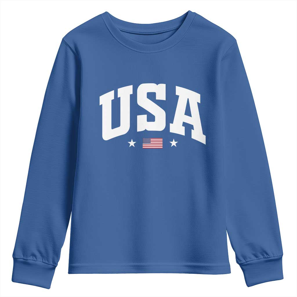 USA Youth Sweatshirt American Flag Patriotic 4th of July TS10 Royal Blue Print Your Wear