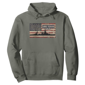 USS Texas BB35 WW1 WW2 Battleship USA American Flag Hoodie TS11 Military Green Print Your Wear