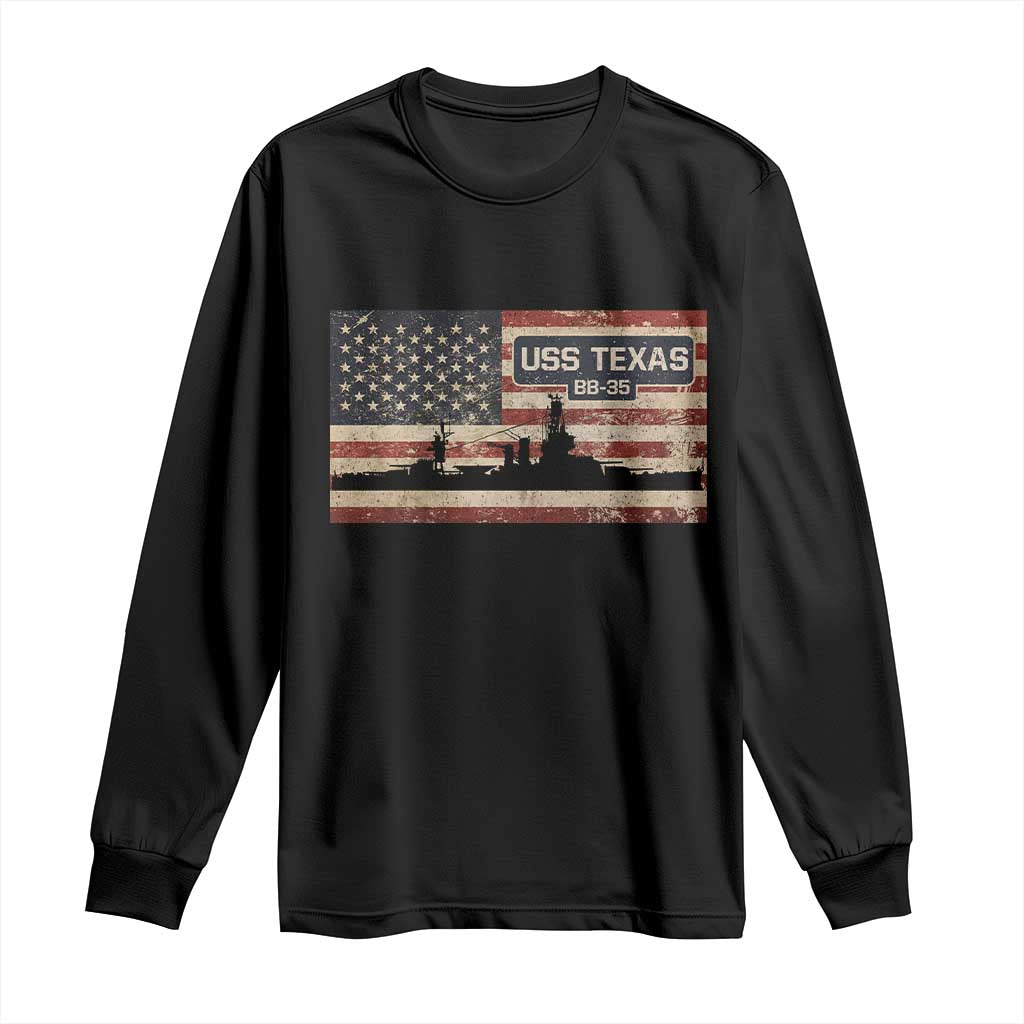 USS Texas BB35 WW1 WW2 Battleship USA American Flag Long Sleeve Shirt TS11 Black Print Your Wear