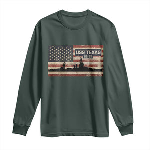 USS Texas BB35 WW1 WW2 Battleship USA American Flag Long Sleeve Shirt TS11 Dark Forest Green Print Your Wear