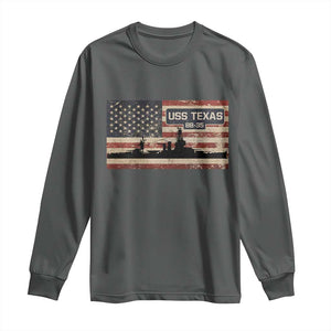 USS Texas BB35 WW1 WW2 Battleship USA American Flag Long Sleeve Shirt TS11 Dark Heather Print Your Wear