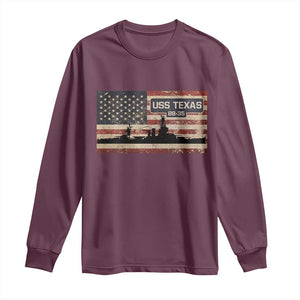 USS Texas BB35 WW1 WW2 Battleship USA American Flag Long Sleeve Shirt TS11 Maroon Print Your Wear