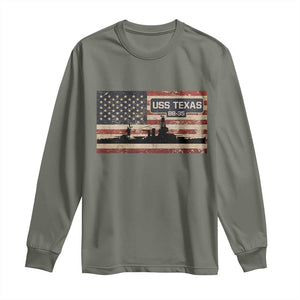 USS Texas BB35 WW1 WW2 Battleship USA American Flag Long Sleeve Shirt TS11 Military Green Print Your Wear
