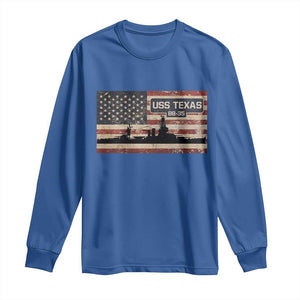 USS Texas BB35 WW1 WW2 Battleship USA American Flag Long Sleeve Shirt TS11 Royal Blue Print Your Wear