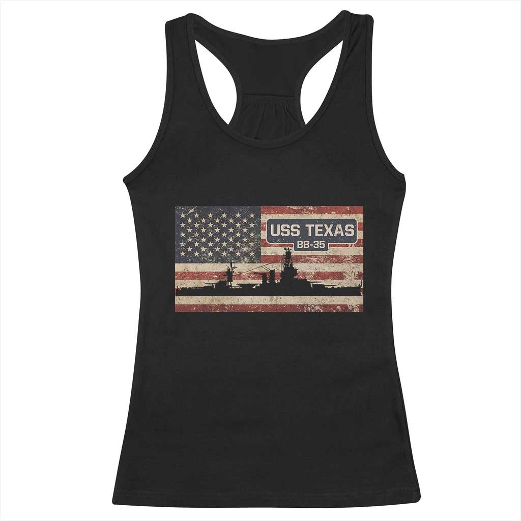 USS Texas BB35 WW1 WW2 Battleship USA American Flag Racerback Tank Top TS11 Black Print Your Wear