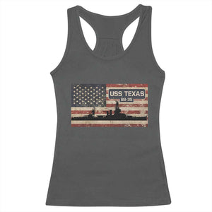 USS Texas BB35 WW1 WW2 Battleship USA American Flag Racerback Tank Top TS11 Dark Heather Print Your Wear