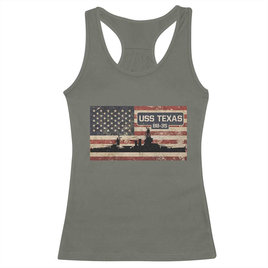 USS Texas BB35 WW1 WW2 Battleship USA American Flag Racerback Tank Top TS11 Military Green Print Your Wear