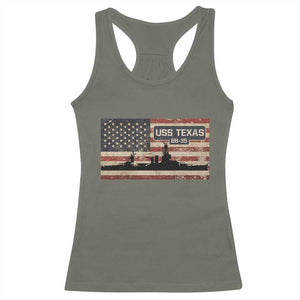 USS Texas BB35 WW1 WW2 Battleship USA American Flag Racerback Tank Top TS11 Military Green Print Your Wear