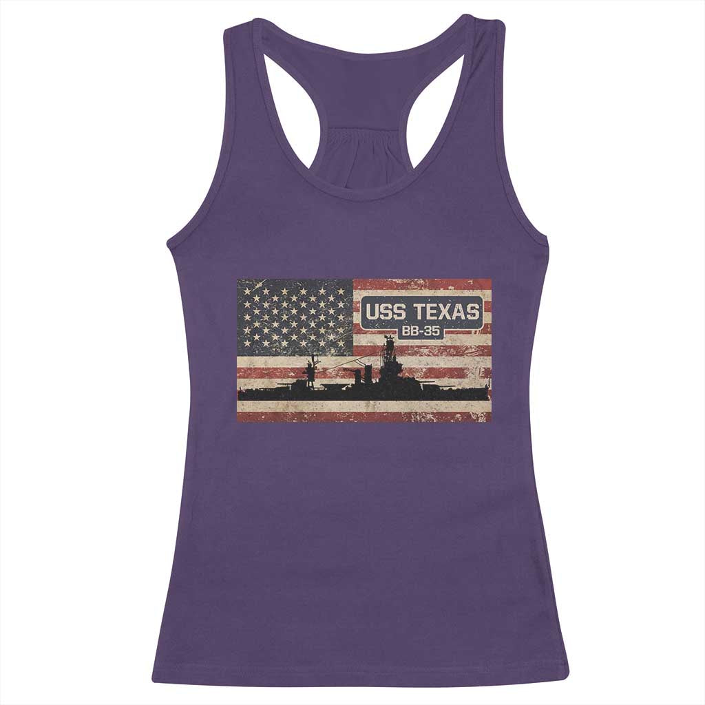 USS Texas BB35 WW1 WW2 Battleship USA American Flag Racerback Tank Top TS11 Purple Print Your Wear