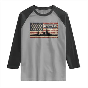 USS Texas BB35 WW1 WW2 Battleship USA American Flag Raglan Shirt TS11 Sport Gray Black Print Your Wear