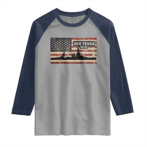 USS Texas BB35 WW1 WW2 Battleship USA American Flag Raglan Shirt TS11 Sport Gray Navy Print Your Wear