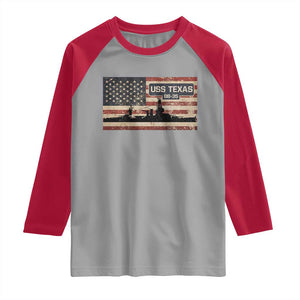 USS Texas BB35 WW1 WW2 Battleship USA American Flag Raglan Shirt TS11 Sport Gray Red Print Your Wear