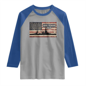 USS Texas BB35 WW1 WW2 Battleship USA American Flag Raglan Shirt TS11 Sport Gray Royal Print Your Wear