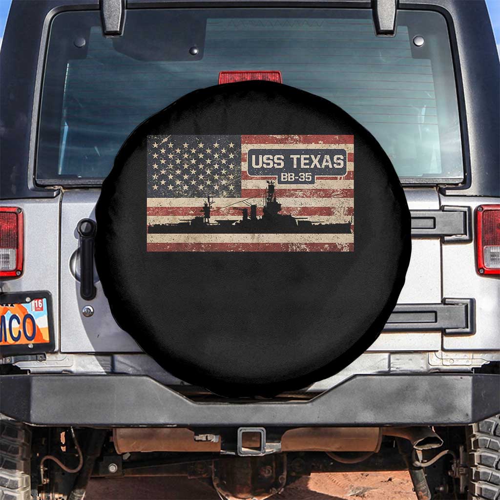 USS Texas BB35 WW1 WW2 Battleship USA American Flag Spare Tire Cover TS11 No hole Black Print Your Wear