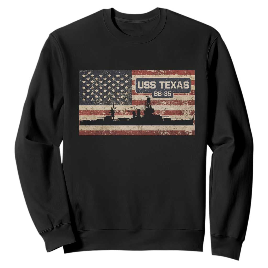 USS Texas BB35 WW1 WW2 Battleship USA American Flag Sweatshirt TS11 Black Print Your Wear