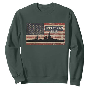 USS Texas BB35 WW1 WW2 Battleship USA American Flag Sweatshirt TS11 Dark Forest Green Print Your Wear