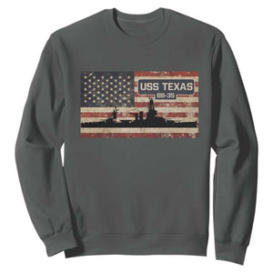 USS Texas BB35 WW1 WW2 Battleship USA American Flag Sweatshirt TS11 Dark Heather Print Your Wear