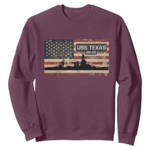 USS Texas BB35 WW1 WW2 Battleship USA American Flag Sweatshirt TS11 Maroon Print Your Wear