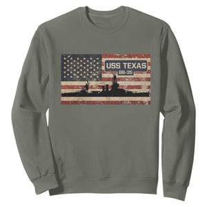 USS Texas BB35 WW1 WW2 Battleship USA American Flag Sweatshirt TS11 Military Green Print Your Wear