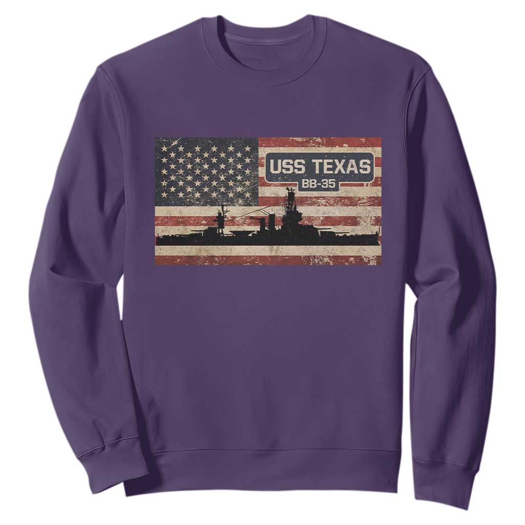 USS Texas BB35 WW1 WW2 Battleship USA American Flag Sweatshirt TS11 Purple Print Your Wear